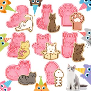 8 pcs cat cookie cutters with plunger stamps set 3d cat paw shape biscuit cutter funny cartoon cookie stamps stamped embossed cat cookie cutters for treats diy cookie cake baking supplies
