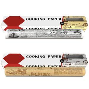 megxit 2pcs parchment paper roll,non-stick,waterproof,greaseproof,high temperature resistant baking paper roll,parchment paper roll for baking, cooking, grilling, air fryer-brown+white