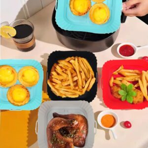 4 Pack Square Silicone Air Fryer Liners for 4-7 QT Air Fryers, Reusable Air Fryer Silicone Liners, Heat-Resistant Air Fryer Liners Silicone Material, BPA Free and Dishwasher Safe