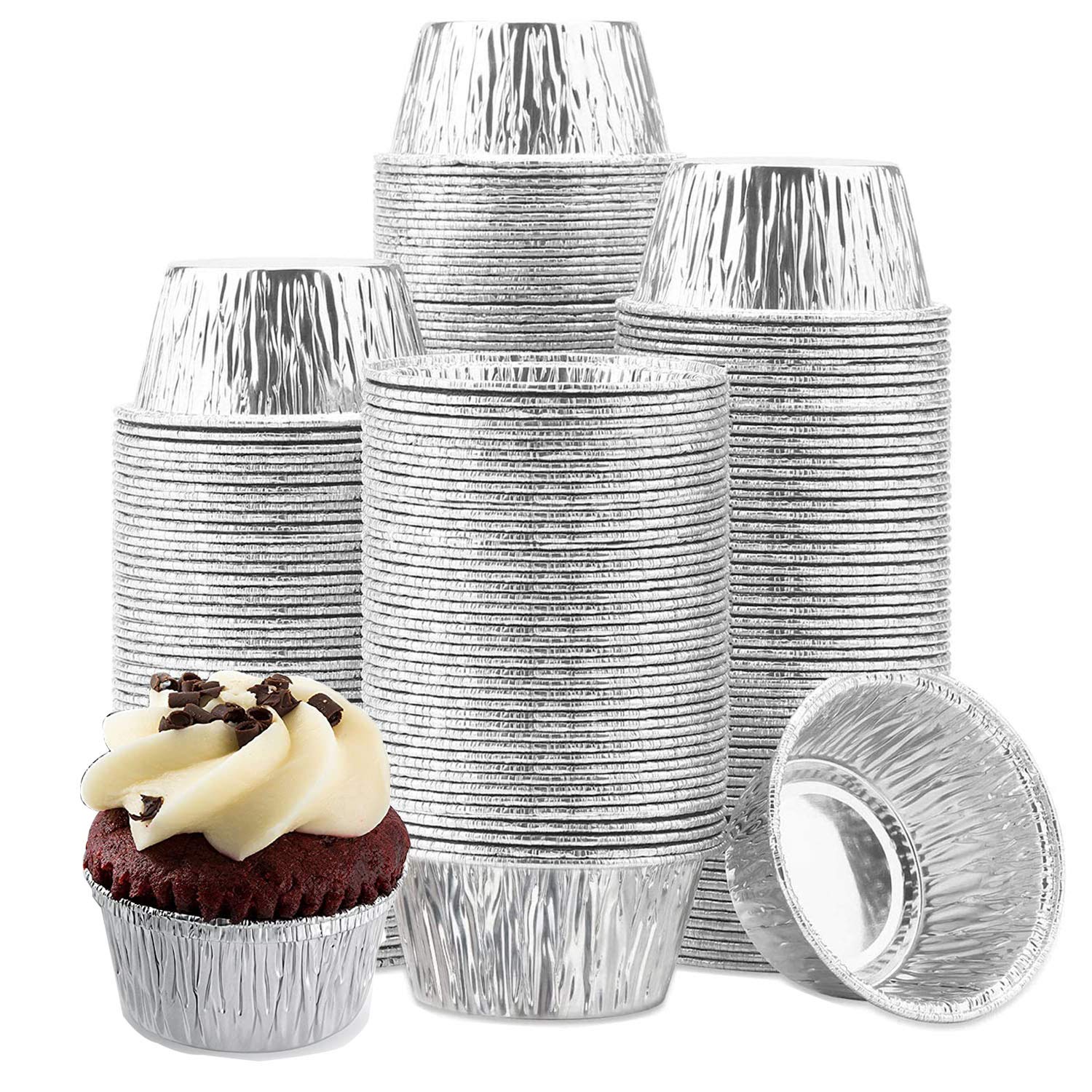 Aluminum Foil Ramekins - 150 Pack 4 oz Disposable Ramekin Aluminum Cupcake liners, Foil Baking Cups Muffin Liners Baking Cups Foil Cups Pans for Tart, Souffle, Appetizer