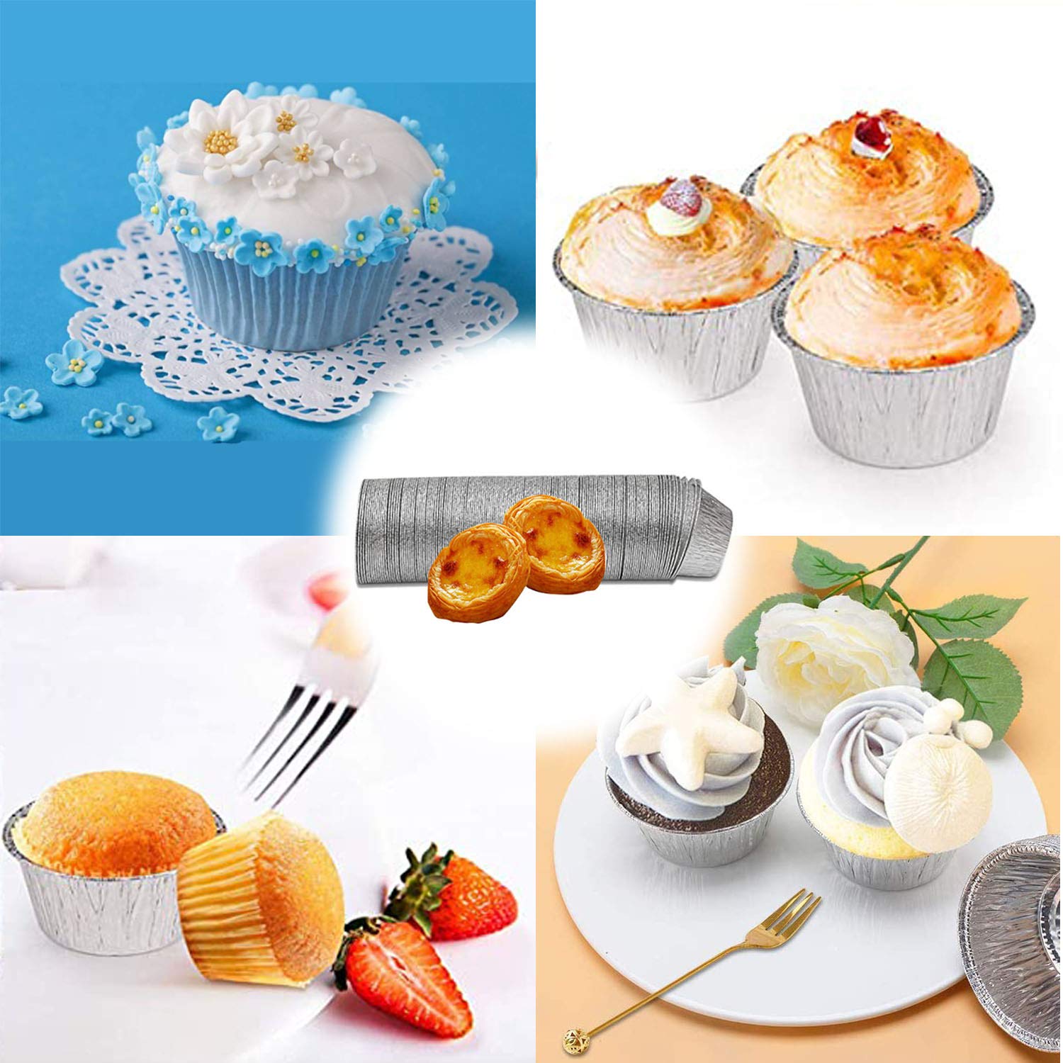 Aluminum Foil Ramekins - 150 Pack 4 oz Disposable Ramekin Aluminum Cupcake liners, Foil Baking Cups Muffin Liners Baking Cups Foil Cups Pans for Tart, Souffle, Appetizer