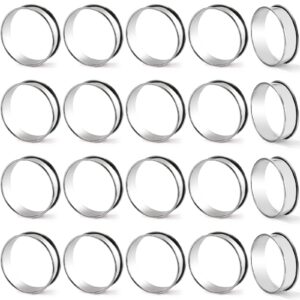 Lyellfe 20 Pieces English Muffin Rings, Stainless Steel Crumpet Rings, 3 Inch Double Rolled Nonstick Muffin Tart Ring Mold for Home Baking, Food Making