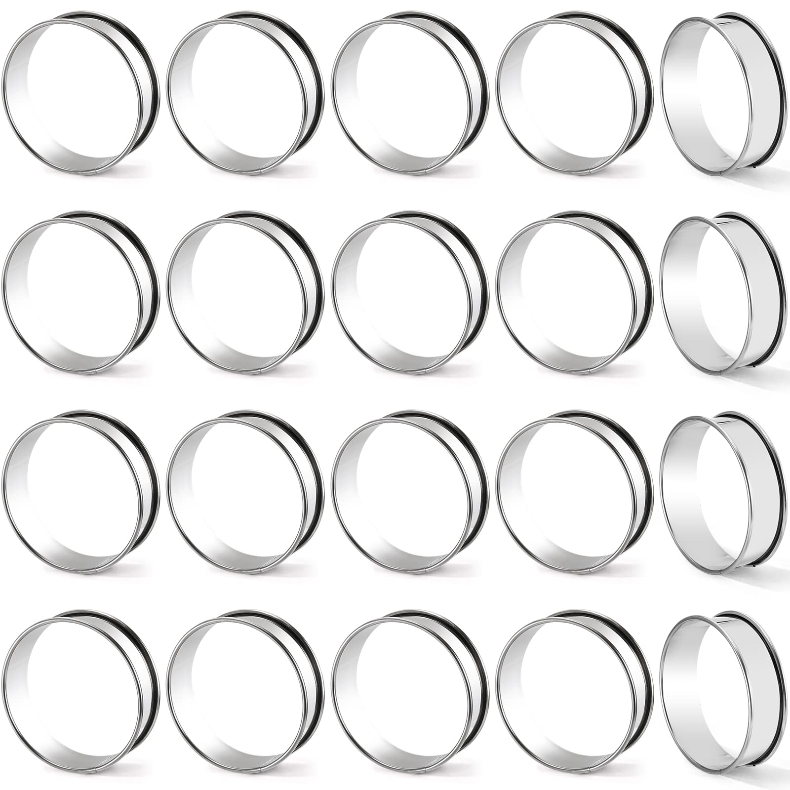 Lyellfe 20 Pieces English Muffin Rings, Stainless Steel Crumpet Rings, 3 Inch Double Rolled Nonstick Muffin Tart Ring Mold for Home Baking, Food Making