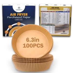 air fryer disposable paper liner- 100 pcs non stick parchment paper liner for air fryer - lodgisity water proof,oil-proof liners for baking, roasting and microwave (6.3 in x 1.7 in)