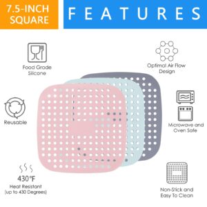 ZLR Silicone Air Fryer Liners Square 8.5 Inches, Eco-Friendly 3 Packs Reusable Air Fryer Silicone Liners for Parchment Paper Replacement, Oil Proof Easy Clean Air Fryer Accessories
