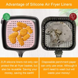 ZLR Silicone Air Fryer Liners Square 8.5 Inches, Eco-Friendly 3 Packs Reusable Air Fryer Silicone Liners for Parchment Paper Replacement, Oil Proof Easy Clean Air Fryer Accessories