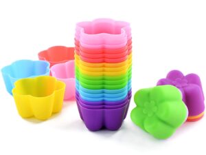 mirenlife reusable and non-stick mini silicone baking cups/muffin cups/mini cupcake liners/mini chocolate holders/truffle cups -24 pack-6 vibrant colors flower