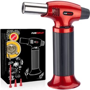 funowlet butane torch lighter, refillable kitchen blow lighters, culinary cooking torches with safety lock and adjustable flame for desserts, creme brulee, bbq, and baking - butane gas not included