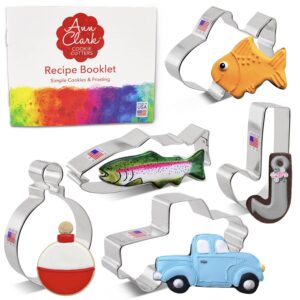 father's day gone fishing cookie cutters 5-pc. set made in the usa by ann clark, vintage truck, fish, cute goldfish, hook, bobber
