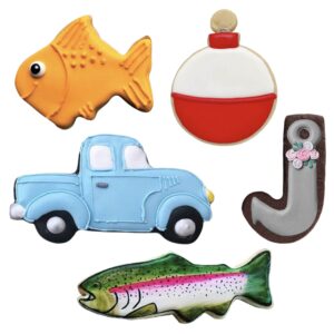 Father's Day Gone Fishing Cookie Cutters 5-Pc. Set Made in the USA by Ann Clark, Vintage Truck, Fish, Cute Goldfish, Hook, Bobber