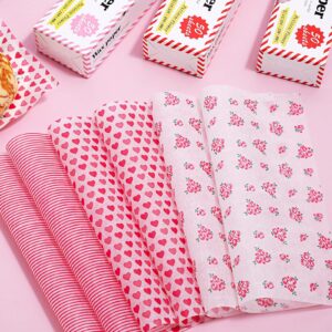 whaline 150pcs valentine's day wax paper sheets heart rose stripe pink food picnic paper greaseproof waterproof wrapping tissue for food deli hamburger sandwich valentine's day cooking frying