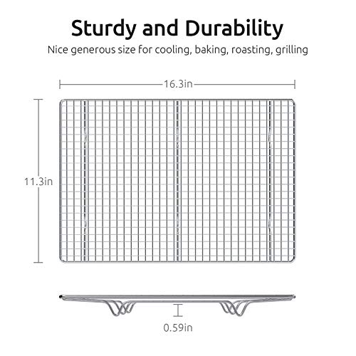 U-Taste 18/8 Stainless Steel Cooling Rack 16.3 x 11.3 inches, Baking Cooking Roasting Grilling Rack with Welding Enhancement, 6 Legs, 3 Cross Bars for Cookies, Bread, Cakes, Oven Cooking (Large)
