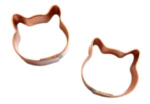 set of 2 tiny kitty cat face copper cookie cutter