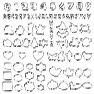 anmeish cookie cutters set, 80-piece — holiday, alphabet, numbers and everyday shapes metal cookie cutters, including christmas, fall thanksgiving, halloween, easter (80)