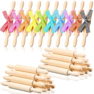 20 pcs 5 inch wooden mini rolling pin for kids child small rolling pin wooden dough roller with plaid ribbon for kitchen tools children fondant pastry pizza cookie crafting and imaginative play