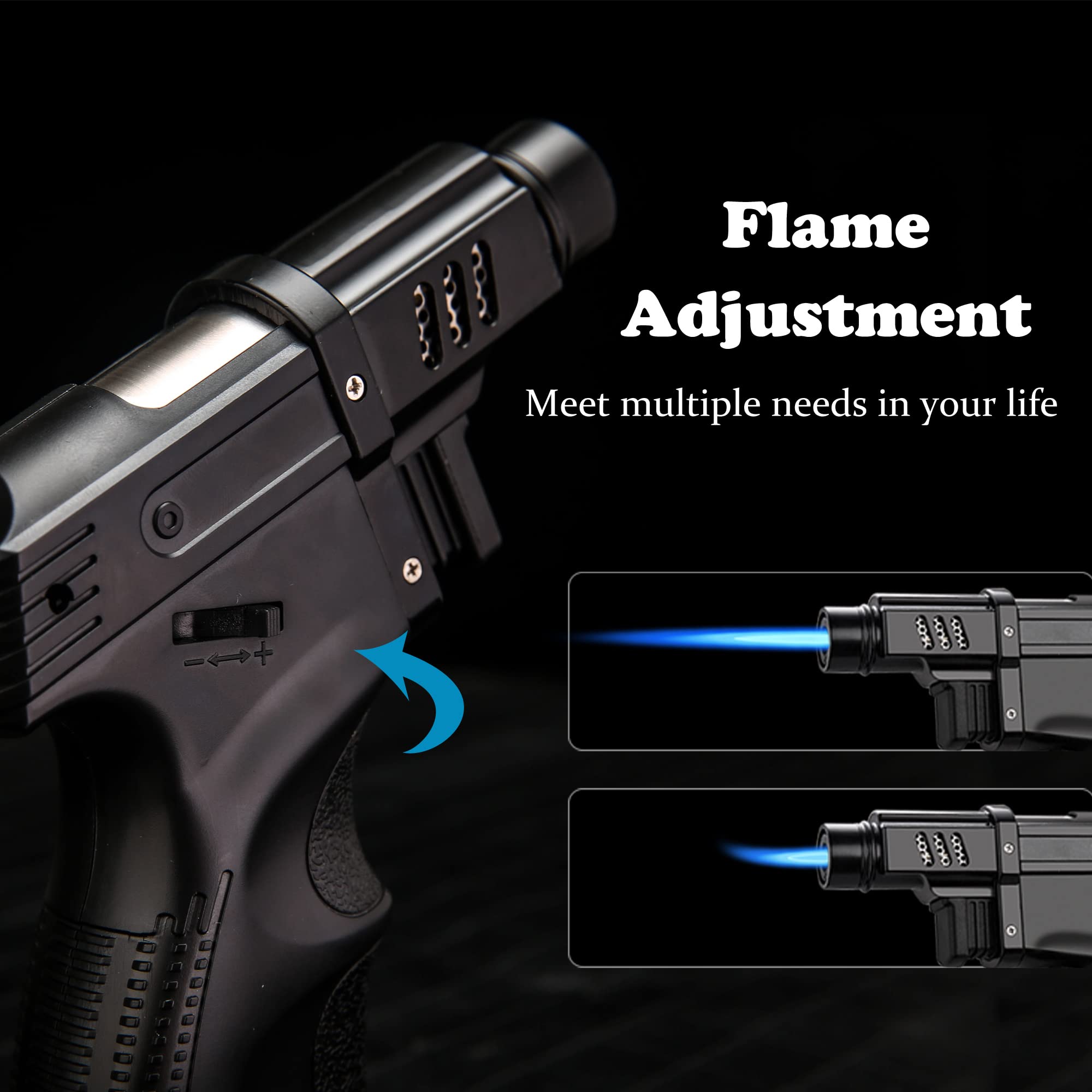 PROMISEButane Torch Lighter Gun Torch Blow Torch -Sleek Adjustable Butane Torch Adjustable Flame Lock Cooking Torch Cigar Lighter Lighter Camping Home Use Welding Chef etc (Black)