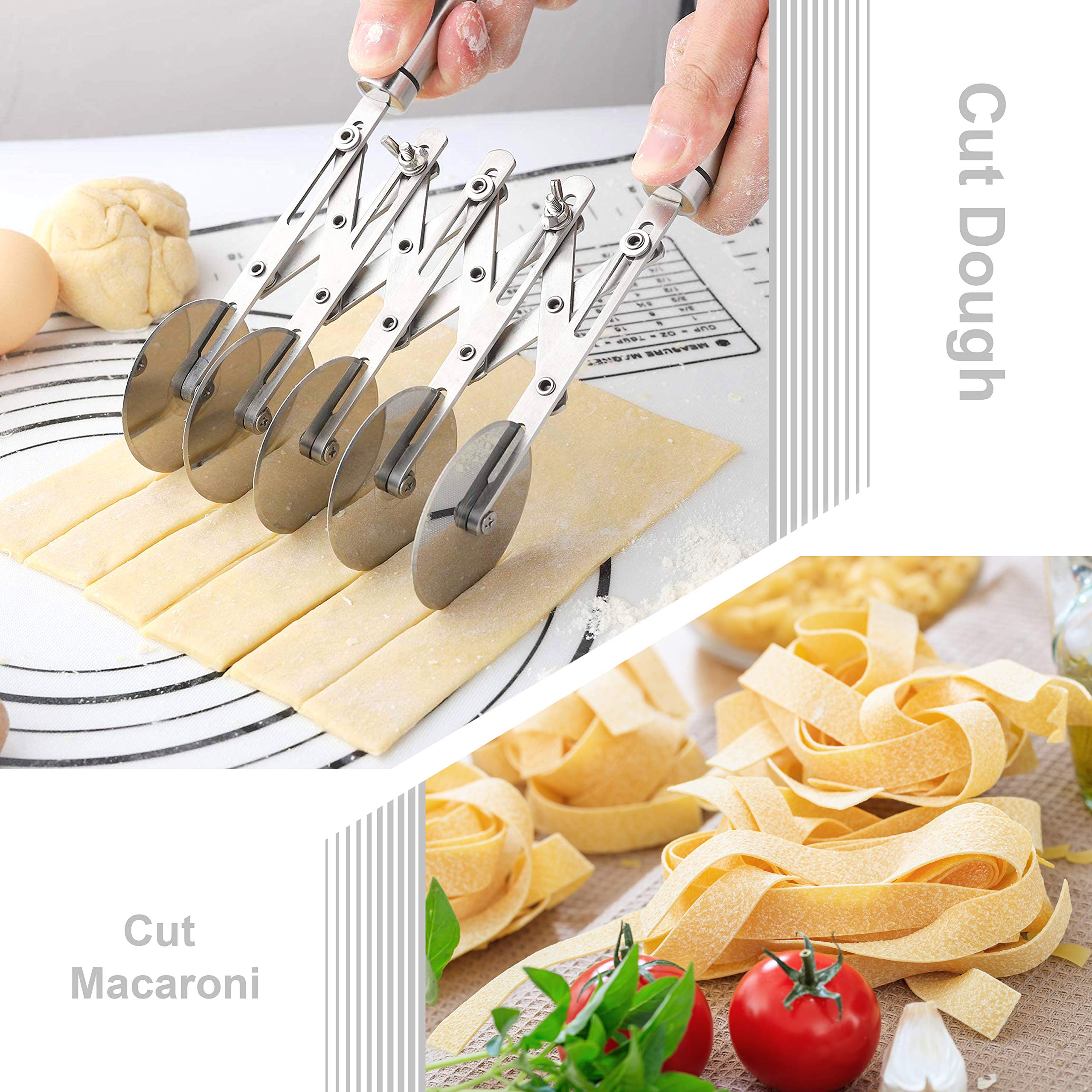 5 Wheel Pastry Cutter with Grinder Spaghetti Cutter Dough Roller Cutter Knife Stainless Steel Pizza Slicer Pasta Wheeling Cutter Attice Roller Adjustable Dough Divider with Handle