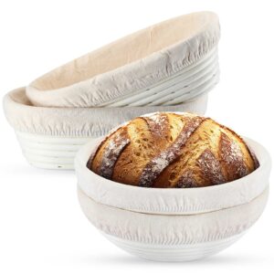 nuanchu 4 pcs proofing basket 9 inch round bread proofing basket 10 inch oval rattan bread basket baking bowl for sourdough bread baking home bakers