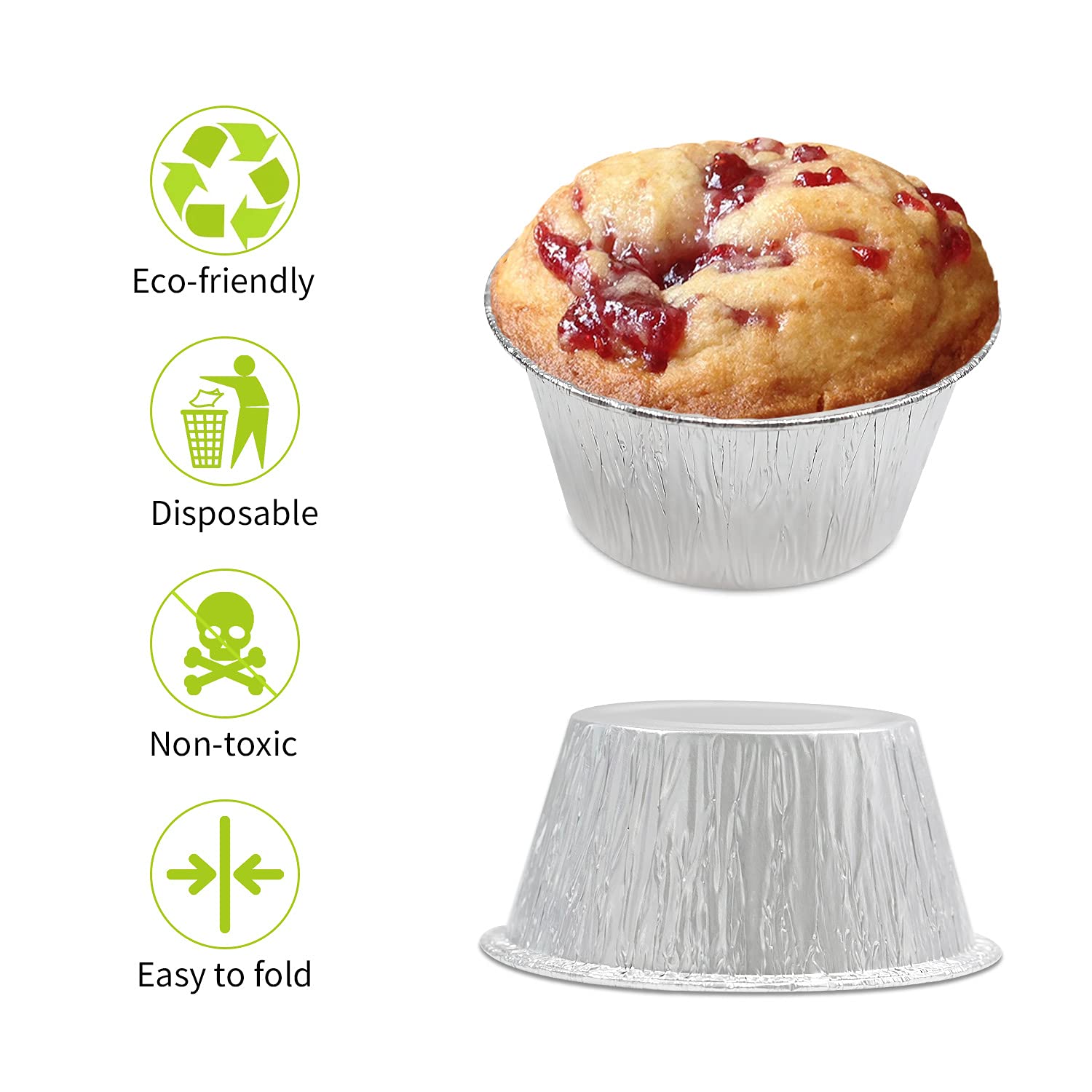 FiveEyes Aluminum Foil Cups Ramekins Little, 150Pcs Disposable Ramekins 4oz Aluminum Foil Cupcake Cups Muffin Liners Silver Foil Baking Cups for Cupcake, Egg Tart, Creme Brulee, Souffle, Pudding