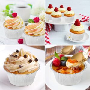 FiveEyes Aluminum Foil Cups Ramekins Little, 150Pcs Disposable Ramekins 4oz Aluminum Foil Cupcake Cups Muffin Liners Silver Foil Baking Cups for Cupcake, Egg Tart, Creme Brulee, Souffle, Pudding