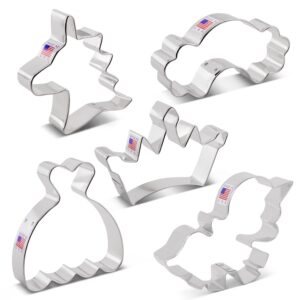 Princess Cookie Cutters 5-Pc. Set Made in USA by Ann Clark, Crown, Dress, Unicorn, Unicorn Head, Rainbow