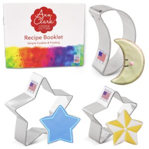 celestial cookie cutters 3-pc.set made in usa by ann clark, crescent moon, stars