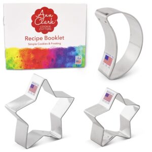 Celestial Cookie Cutters 3-Pc.Set Made in USA by Ann Clark, Crescent Moon, Stars