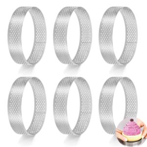 wuden 6pcs round tart ring stainless steel porous tart bottom tower pie cake mould heat-resistant perforated cake mousse 8cm