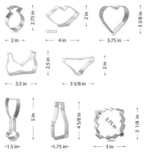 Bachelorette Party Cookie Cutter Set 8 Pc - Foose Cookie Cutters - USA Tin Plated Steel