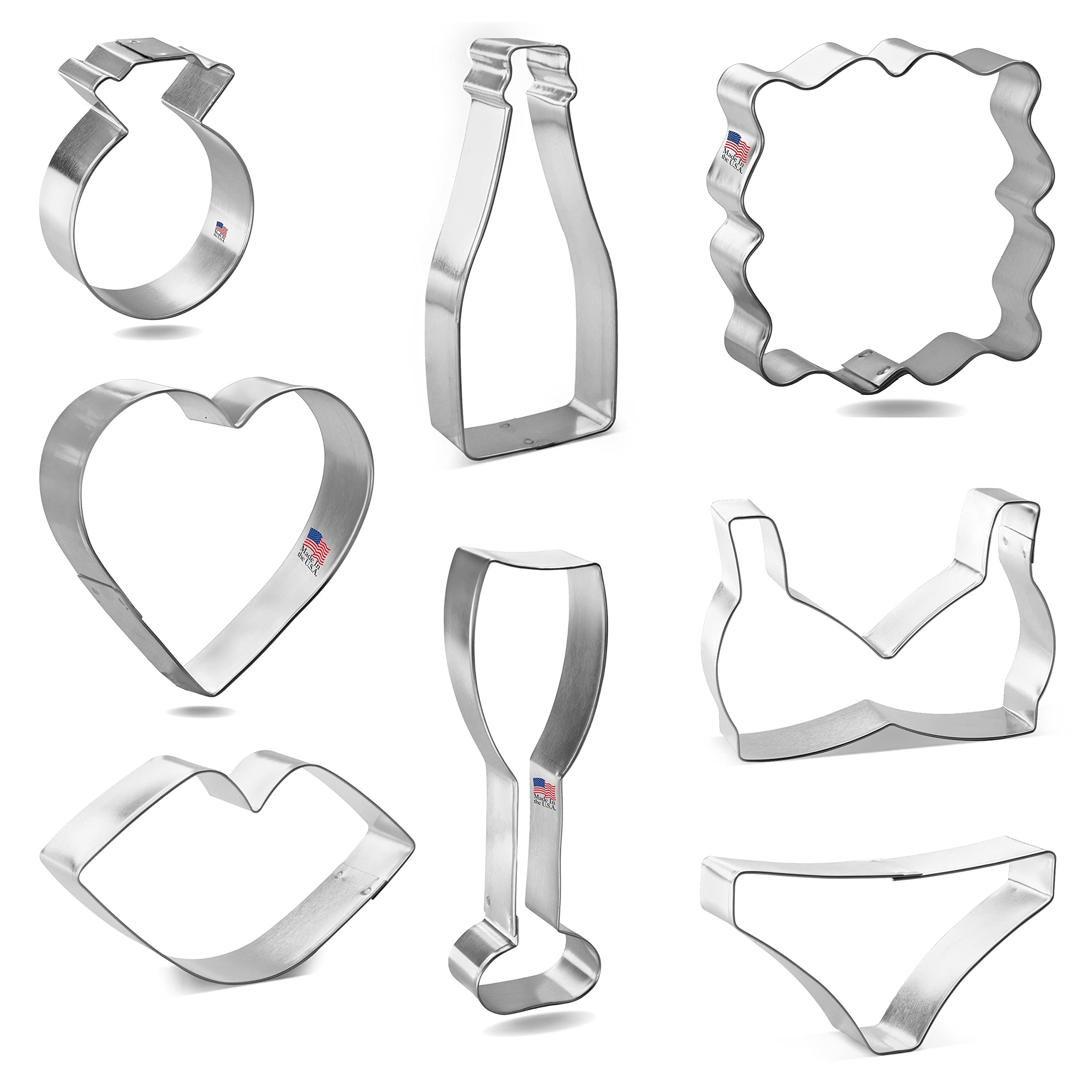 Bachelorette Party Cookie Cutter Set 8 Pc - Foose Cookie Cutters - USA Tin Plated Steel