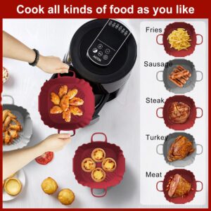 Permanent Warranty 8 Inch Silicone Air Fryer Liner 2 Pack Reusable 100% Food Grade Silicone Air Fryer Liner (Red/Gray)