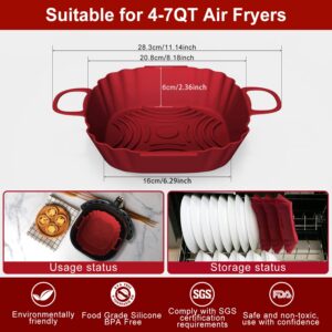 Permanent Warranty 8 Inch Silicone Air Fryer Liner 2 Pack Reusable 100% Food Grade Silicone Air Fryer Liner (Red/Gray)