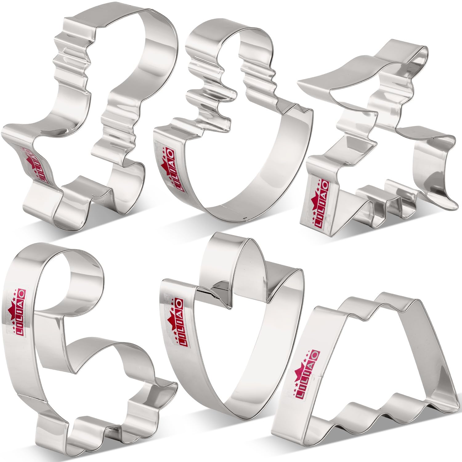 LILIAO Dinosaur Cookie Cutter Set Kids Birthday, 6 Pcs, Stainless Steel