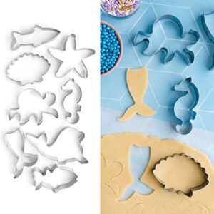 cookie cutter kingdom, mermaid sea themed cookie cutter set, 8 piece set, cookie cutters shape, biscuit fondant cutters for party decorations (mermaid - 8 pack)