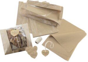 bread packaging kit- kraft paper bread bags for homemade bread gift giving, natural unbleached parchment paper for baking, kraft gift tags cotton bakers twine gift wrapping string – white pack