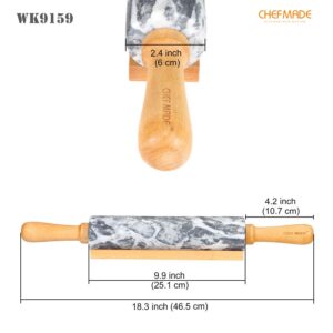 CHEFMADE 18-Inch Marble Rolling Pin with Wooden Handles and Cradle, Non-Stick (Gray and White)