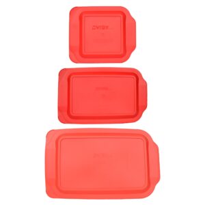 pyrex (1) 234-pc 4qt & (1) 233-pc 3qt & (1) 222-pc 2qt red plastic replacement baking dish lids