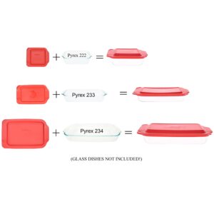 Pyrex (1) 234-PC 4qt & (1) 233-PC 3qt & (1) 222-PC 2qt Red Plastic Replacement Baking Dish Lids