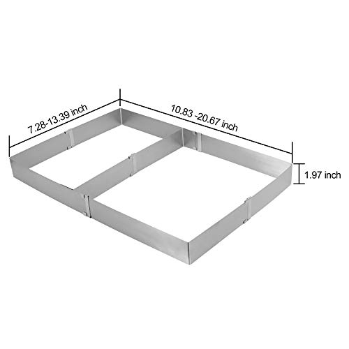 KINJOEK Adjustable 10-20 Inch Square Cake Mold Ring, Retractable Stainless Steel Square Mousse Cake Milk Bar Mold Cake DIY Baking Mould Tool