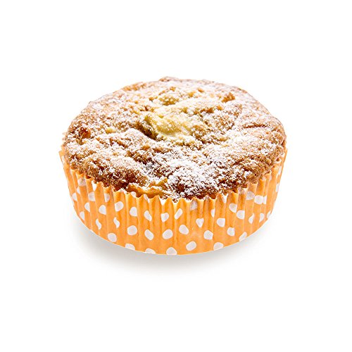 Restaurantware Panificio Premium 3.5 In, 4 Ounce Baking Cups: Regular-Ridged Round Paper Baking Cups for Muffins, Cupcakes or Mini Snacks - Hot Orange Polka Dot Print Design - Disposable - 200ct Box