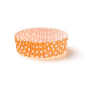 Restaurantware Panificio Premium 3.5 In, 4 Ounce Baking Cups: Regular-Ridged Round Paper Baking Cups for Muffins, Cupcakes or Mini Snacks - Hot Orange Polka Dot Print Design - Disposable - 200ct Box