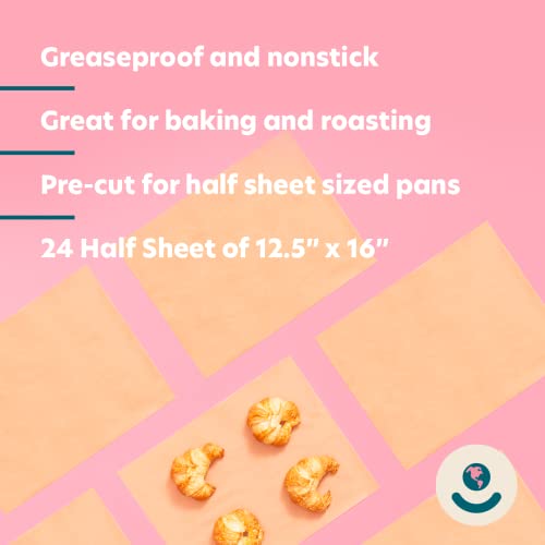 for good: Parchment Paper, 24 Half Sheets – Pre-Cut Brown Natural Baking Paper – Unbleached FSC Certified – Non-Toxic, Chlorine Free, Non-Stick Silicone-Coated Oven-Safe Paper