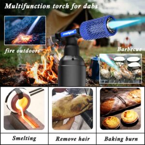 Molgoc Butane Torch with Anti-scalding Device,Stainless Steel Protective Cover,Refillable Kitchen Torch Lighter,Adjustable Flame Guard. (Butane Gas Not Included,Blue)