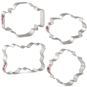 liliao fancy plaque cookie cutter set frame sandwich fondant biscuit cutters - 4 piece - stainless steel - by janka