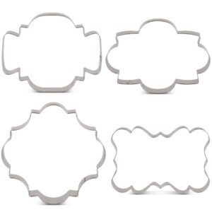 LILIAO Fancy Plaque Cookie Cutter Set Frame Sandwich Fondant Biscuit Cutters - 4 Piece - Stainless Steel - by Janka