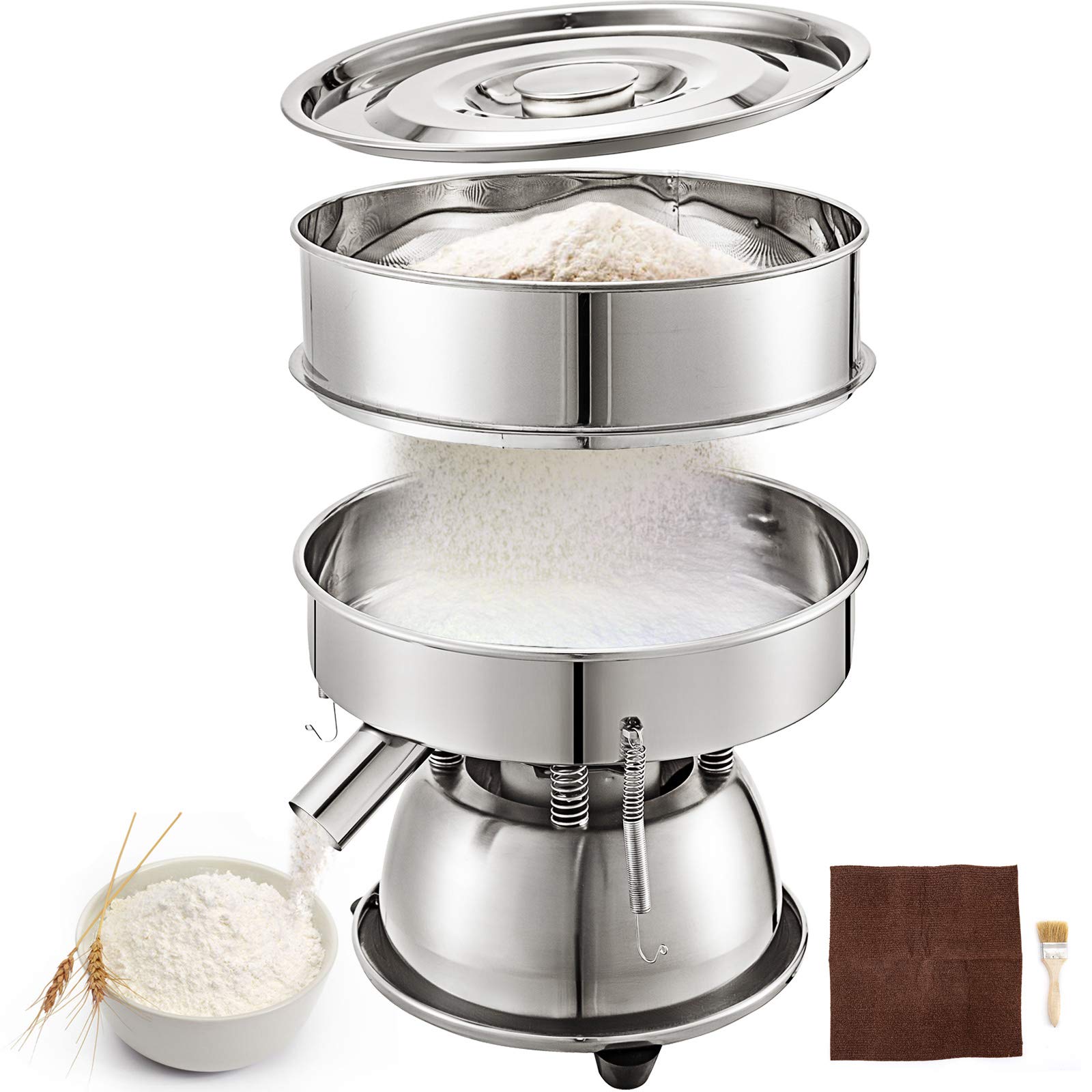 VBENLEM Automatic Sieve Shaker Included 12 Mesh + 80 Mesh Flour Sifter Electric Vibrating Sieve Machine 110V 50W Sifter Shaker Machine 1150 r/min for Rice & Herbal Powder Particles