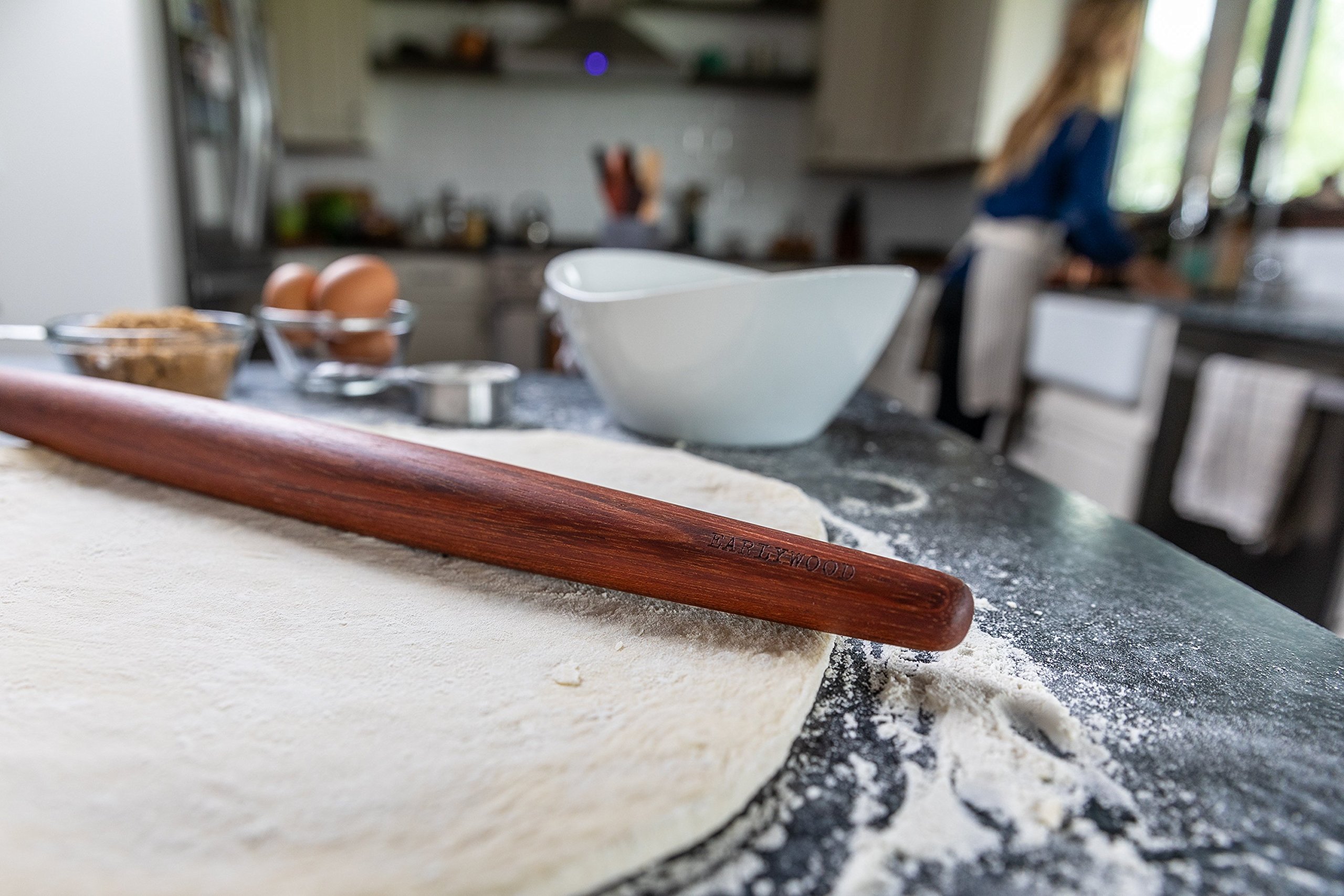 Earlywood French Rolling Pin - Tapered Wooden Rolling Pin for Baking Pizza, Pastry Dough or Pasta - Hard Wood French Roller Baking Pin Made in USA - Jatoba