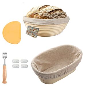 bestbanne 2-piece sourdough bread proofing basket set, 11 inch oval & 9 inch round, natural rattan, premium quality