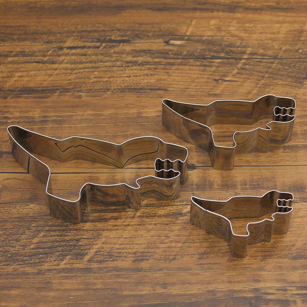 Tyrannosaurus T-Rex Dinosaur Cookie Cutter Set - 3 Piece - 5, 3.8, 2.6 inches - Stainless Steel