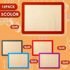 10 Pieces Non Stick Silicone Baking Mat Silicone Baking Sheets for Oven Silicone Pastry Mat Baking Sheet Liner for Cookie Cooking Kitchen Half Sheet Size 11.81 x 15.75 Inches, Multicolor